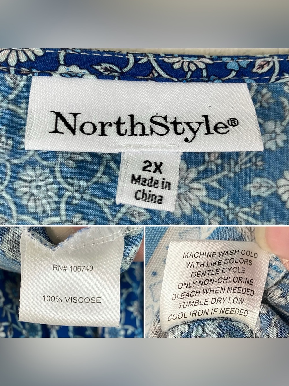 Plus Size Babydoll Peasant Tunic Dress 2X Ditsy Floral Boho Resort Festival Blue - Picture 5 of 10